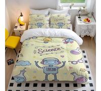 Whimsical Science Elements Duvet Cover Set, Creative Robot & Flask Pattern, Kids Bedroom Bedding, Soft & Breathable 3-Piece Set (05,Double200x200cm+65x65cm*2)