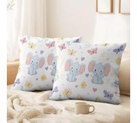 Whimsical Seamless Pastel Cushion Covers Set of 2 Pack 50 x 30 CM - No Pillow Insert Decorative Covers Cute Cartoon Baby Elephant, Butterflies for Sofa Bed Couch Outdoor Home Decorations