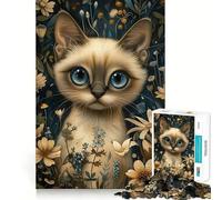 Whimsical Siamese Cat 1000-piece Jigsaw Puzzles Brain Training Fun Tight Interlock No Gaps Bonding Activity for Loved Ones (38x52cm)