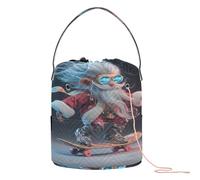 Whimsical Skateboarding Santa Crochet Yarn Bag Small Yarn Bag Portable Yarn Tote for Knitting Tools Knitting