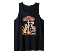 Whimsical Skeleton and Tabby Cat Woodland Fungi Aesthetic Tank Top
