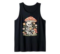Whimsical Skeleton Enjoying Coffee Under a Toadstool Cap Tank Top
