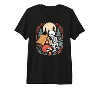 Whimsical Skeleton Hiker Navigating the Tall Mountain Trails Premium T-Shirt