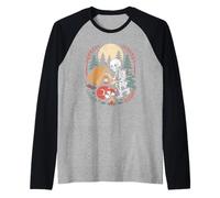 Whimsical Skeleton Hiker Navigating the Tall Mountain Trails Raglan Baseball Tee