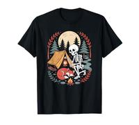 Whimsical Skeleton Hiker Navigating the Tall Mountain Trails T-Shirt