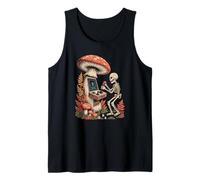 Whimsical Skeleton Playing Video Games Beneath a Mushroom Tank Top