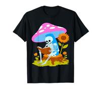 Whimsical Skeleton Reading Book Under Mushroom T-Shirt