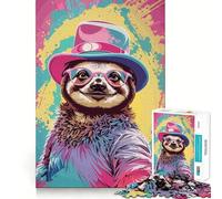 Whimsical Sloth Pastel Adults 1000 Piece Jigsaw Puzzle Memory Fun Game Clean Cut Sturdy Components Unique Gift for Stress Relief (38x26cm)