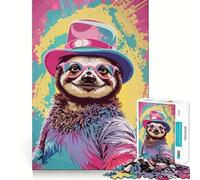 Whimsical Sloth Pastel Jigsaw Puzzles 1000 Mental Focus Game Precision Cut Smooth Edges Meaningful Connection Building Game (38x52cm)