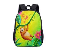 Whimsical Smiling Sloth 17 Inch Kids Backpack for School Vibrant Tropical Jungle Fantasy Cartoon Illustration Graphic (12)