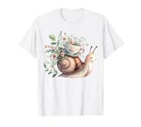 Whimsical Snail with Floral Teacup Charm Value Graphic T-Shirt, Men, White, XL