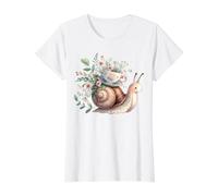 Whimsical Snail with Floral Teacup Charm Value Graphic T-Shirt, Women, White, XS