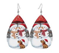 Whimsical Snowman Couple With Dog & Red Umbrella Pattern Women Dangle Earrings Exquisite Drop Earrings Fashion Hook Earring For Ceremonies Multiple Piercings Wedding