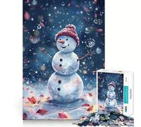 Whimsical Snowman in Winter Wonderland Jigsaw Puzzles 1000 Pieces Focus Boost Fun Laser Cut for Flawless Fit Bonding Activity for Loved Ones (38x26cm)