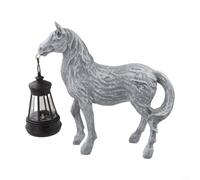 Whimsical Solar-Powered Horse Figurine in Resin with Lantern, Garden Decor for Outdoor Yard, Deck or Pond - Grey/Bronze(Gray matte lamp)