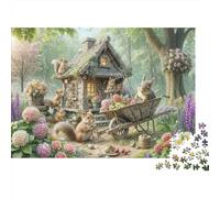 Whimsical Squirrel Cottage 1000-Piece Jigsaw Puzzle Squirrels Around Tiny House - Recycled Cardboard for Kids70x50cm/1000pcs