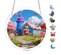 Whimsical Sweet World Lollipops Mushrooms 7.8x7.8in Round Acrylic Hanging Puzzle