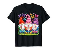 Whimsical Three Gnome Trio Blooming Flowers and Butterflies T-Shirt