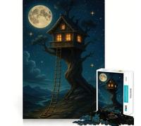 Whimsical Treehouse Under A Full Moon 1000 Piece Jigsaws Creative Skill Toy Tight Lock No Loose Pieces Bonding Activity for Loved Ones (50x75cm)