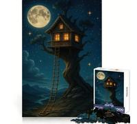 Whimsical Treehouse Under A Full Moon Puzzle for Teenagers 1000 Pieces Cognitive Recall Restful Pleasure Sharp Cut Unique Gift (50x75cm)