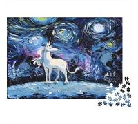 Whimsical Unicorn-Starry Night Style Jigsaw Puzzles 1000 Pieces with Clean Edges Centenary Jigsaws Star Unicorn As A Concentration Training Puzzle for Decompression And Decor 38x26cm/1000pcs
