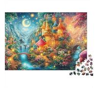 Whimsical Valley Under Crescent Moon 1000 Piece Jigsaw Puzzle Enchanted Cottage Dragonfly Motif Great Gift for Boys, Girls, Men & Women 38x26cm/1000pcs