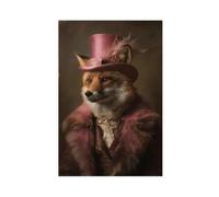 Whimsical Victorian Fox Portrait - Vintage-Inspired Anthropomorphic Animal Art Print with Pink Lace And Top Hat_A_fox_wearing_an_elegant_pink_top_hat_and_fur_coat-poster