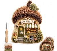 Whimsical Village 3D Fabric Poke Art Kit (#B) | Mushroom Cottage, DIY Punch Needle Craft, Knit Patch Poke Art, No Sew Press Technique, Handmade Hobby for Beginner