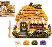 Whimsical Village 3D Fabric Poke Art Kit, Floral Mushroom Cottage,Creative Craft Set,Home Decor Craft Holiday Gift, DIY Handmade Hobby Gift for Adult Beginners，Honey