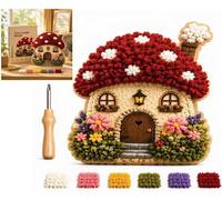 Whimsical Village 3D Fabric Poke Art Kit, Floral Mushroom Cottage,Creative Craft Set,Home Decor Craft Holiday Gift, DIY Handmade Hobby Gift for Adult Beginners，Mushroom