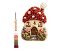 Whimsical Village 3D Fabric Poke Art Kit, Floral Mushroom Cottage Creative Craft Set, No Sew Press Technique, Simple Illustrated Guide, Home Decor Craft for Adult Beginner Handmade Hobby Gift