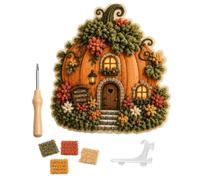 Whimsical Village 3D Fabric Poke Art Kit, Floral Mushroom Cottage Creative Craft Set, No Sew Press Technique, Simple Illustrated Guide, Home Decor Craft for Adult Beginner Handmade Hobby Gift