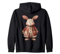 Whimsical Vintage Patchwork Easter Bunny Rabbit Zip Hoodie