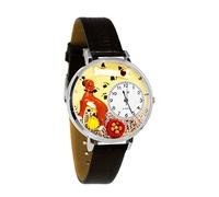 Whimsical Watches Boxer Black Skin Leather and Silvertone Unisex Quartz Watch with White Dial Analogue Display and Multicolour Leather Strap U-0130014