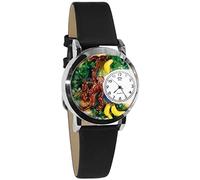 Whimsical Watches Monkey Black Leather and Silvertone Unisex Quartz Watch with White Dial Analogue Display and Multicolour Leather Strap S-0150007