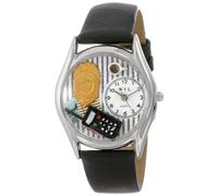 Whimsical Watches Police Officer Black Leather and Silvertone Unisex Quartz Watch with White Dial Analogue Display and Multicolour Leather Strap S-0620013