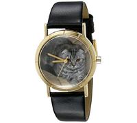 Whimsical Watches Scottish Fold Cat Black Leather and Goldtone Photo Unisex Quartz Watch with White Dial Analogue Display and Multicolour Leather Strap P-0120031