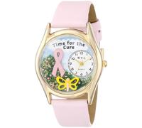 Whimsical Watches Time for the Cure Pink Leather and Goldtone Unisex Quartz Watch with White Dial Analogue Display and Multicolour Leather Strap C-1110002