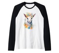 Whimsical Watercolor Alpaca Floral Wreath Animal Art Raglan Baseball Tee
