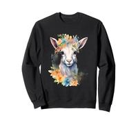 Whimsical Watercolor Alpaca Floral Wreath Animal Art Sweatshirt