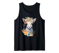 Whimsical Watercolor Alpaca Floral Wreath Animal Art Tank Top