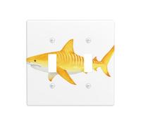 Whimsical Watercolor Yellow Shark Double Gang Toggle Light Cover Wall Plate Switch Decor Standard Size - 11.4x11.4cm