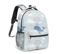 Whimsical Whale Rainbow Hot Air Balloon Kids Backpack, Cute All Over Print 16 Inch Children School Bag with Floral Pattern (05)