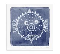 Whimsical White Blow Fish, 17 x 17 Inch Canvas Wall Art