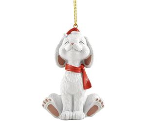 Whimsical White Bunny Rabbit Christmas Ornament Figurine Holiday Collectible - Christmas Tree Decorations, Bunny Lover Gifts, Holiday Stocking Stuffer