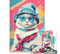 Whimsical White Cat 1000 Piece Jigsaw Puzzles Mind Challenge Toy High Precision Die Cut Amusing Challenge for Waiting Time (38x52cm)