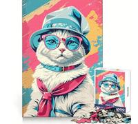 Whimsical White Cat 1000 Pieces Jigsaws Adults Puzzles Gifts Logical Skill Peaceful Escape Precise Join Perfect Xmas (38x26cm)