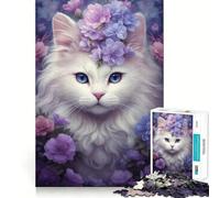 Whimsical White Cat Jigsaw 1000 Pieces for Teenagers Memory Train Fun Clean Seamless Connection Relaxing Indoor Group Activity (38x52cm)