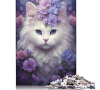 Whimsical White Cat Jigsaw Puzzle, Wooden Puzzles 500 Piece Jigsaw Intellectual Toys, Challenging Adult And Teen Casual Jigsaw Puzzle 500pcs (52x38cm)