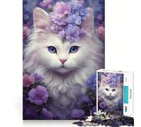 Whimsical White Cat Jigsaw Puzzles 1000 Mental Focus Game No Gap Tight Fitting Design Interactive Brain Challenge for Home (38x26cm)